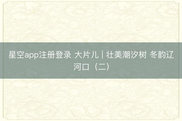 星空app注册登录 大片儿 | 壮美潮汐树 冬韵辽河口（二）