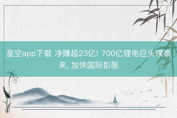 星空app下载 净赚超23亿! 700亿锂电巨头璞泰来， 加快国际彭胀
