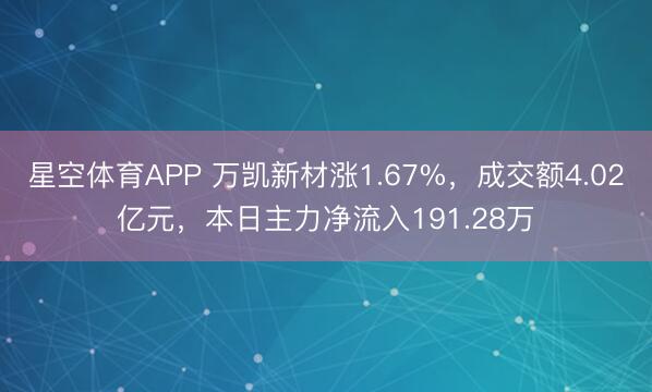 星空体育APP 万凯新材涨1.67%,成交额4.02亿元,本日主力净流入191.28万