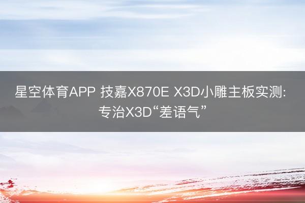 星空体育APP 技嘉X870E X3D小雕主板实测: 专治X3D“差语气”