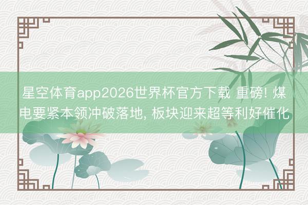 星空体育app2026世界杯官方下载 重磅! 煤电要紧本领冲破落地, 板块迎来超等利好催化