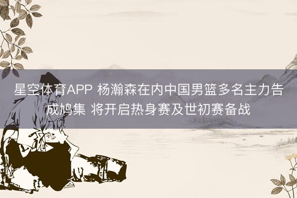 星空体育APP 杨瀚森在内中国男篮多名主力告成鸠集 将开启热身赛及世初赛备战