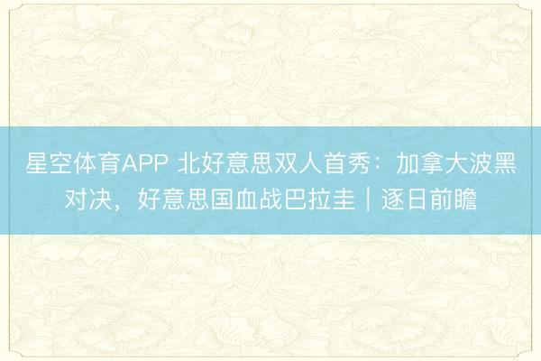 星空体育APP 北好意思双人首秀:加拿大波黑对决,好意思国血战巴拉圭|逐日前瞻